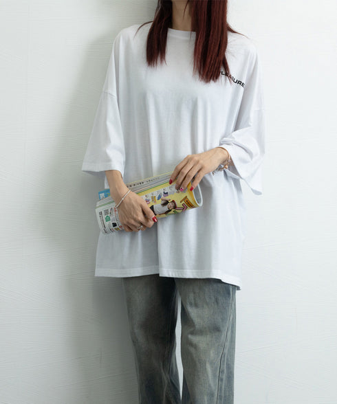 ロゴTシャツ ゆったり プルオーバー夏服 ロングtシャツ オーバーサイズ 英文字ロゴ 半袖Tシャツ 着やせ カットソー ビッグtシャツ大人カジュアル クルーネック 89EKDZ-003